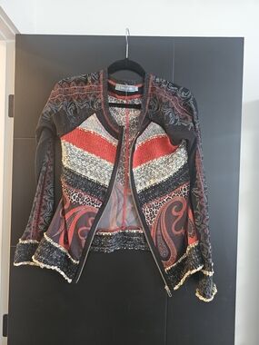 Lulu H Paris  Red & Black Patterned Bomber Blazer